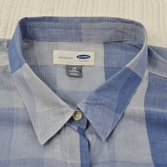 Old Navy Women's Loose Gossamer Boyfriend Shirt Blue White Plaid Size XXL - Picture 5 of 13